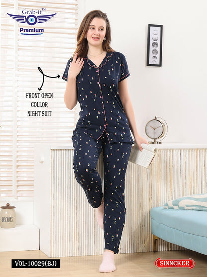 Vol 10029 Bj Grab It Sinker Collar Night Suits Wholesaler Ahmedabad