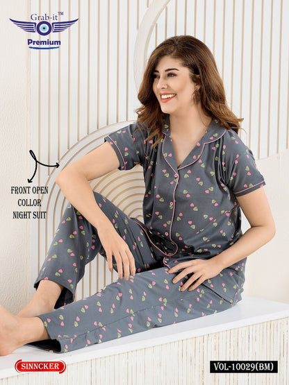 Vol 10029 Bm Grab It Sinker Collar Night Suits Manufacturer India