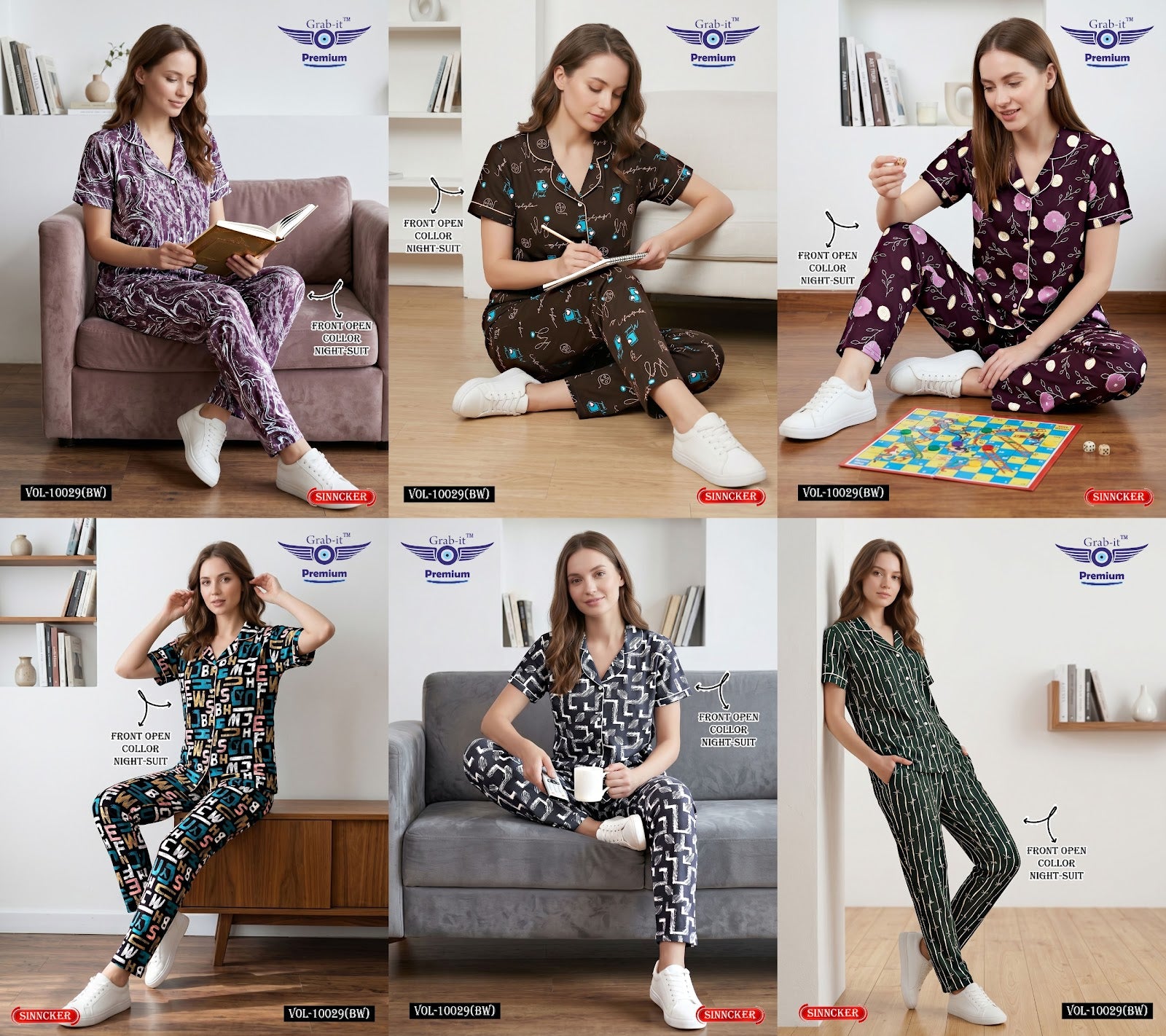 Vol 10029 Bw Grab It Sinker Collar Night Suits Wholesale Rate