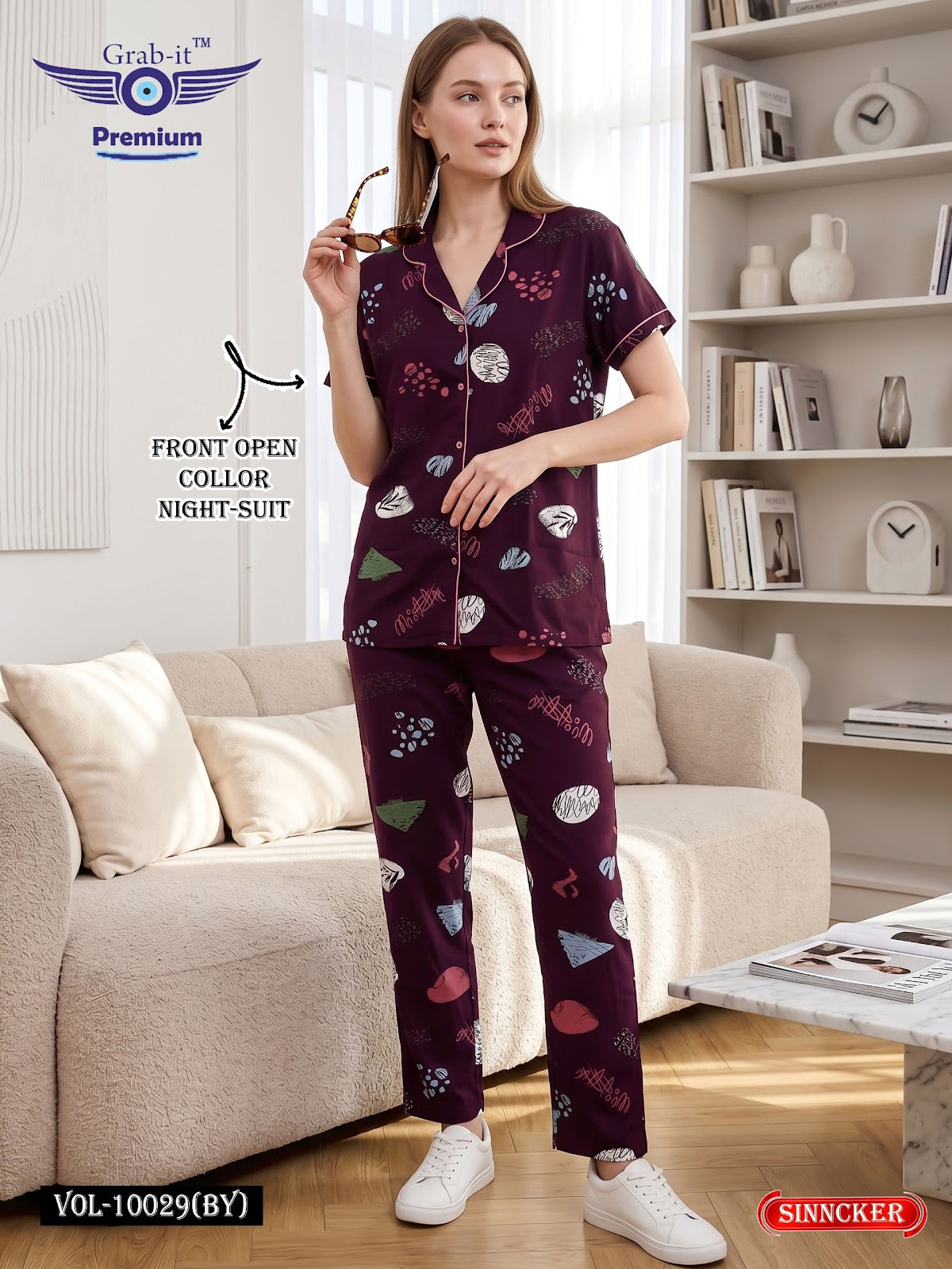 Vol 10029 By Grab It Sinker Collar Night Suits Supplier India