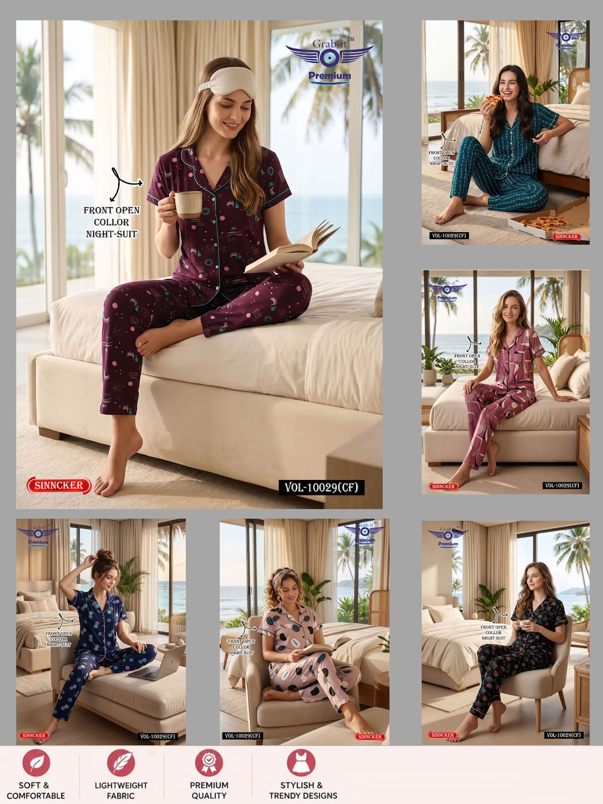 Vol 10029 Cf Grab It Sinker Collar Night Suits Wholesaler