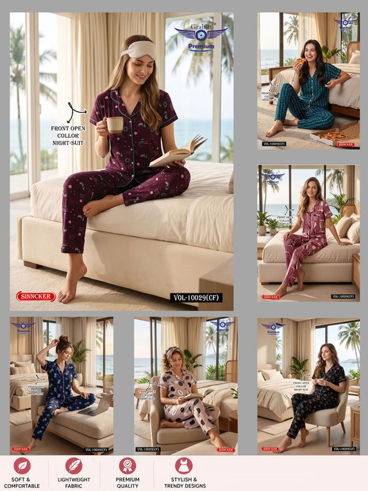 Vol 10029 Cf Grab It Sinker Collar Night Suits Wholesaler