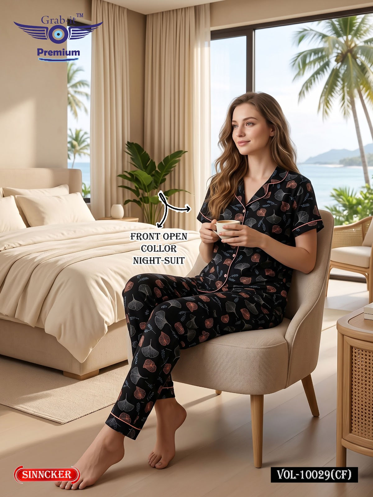 Vol 10029 Cf Grab It Sinker Collar Night Suits Wholesaler