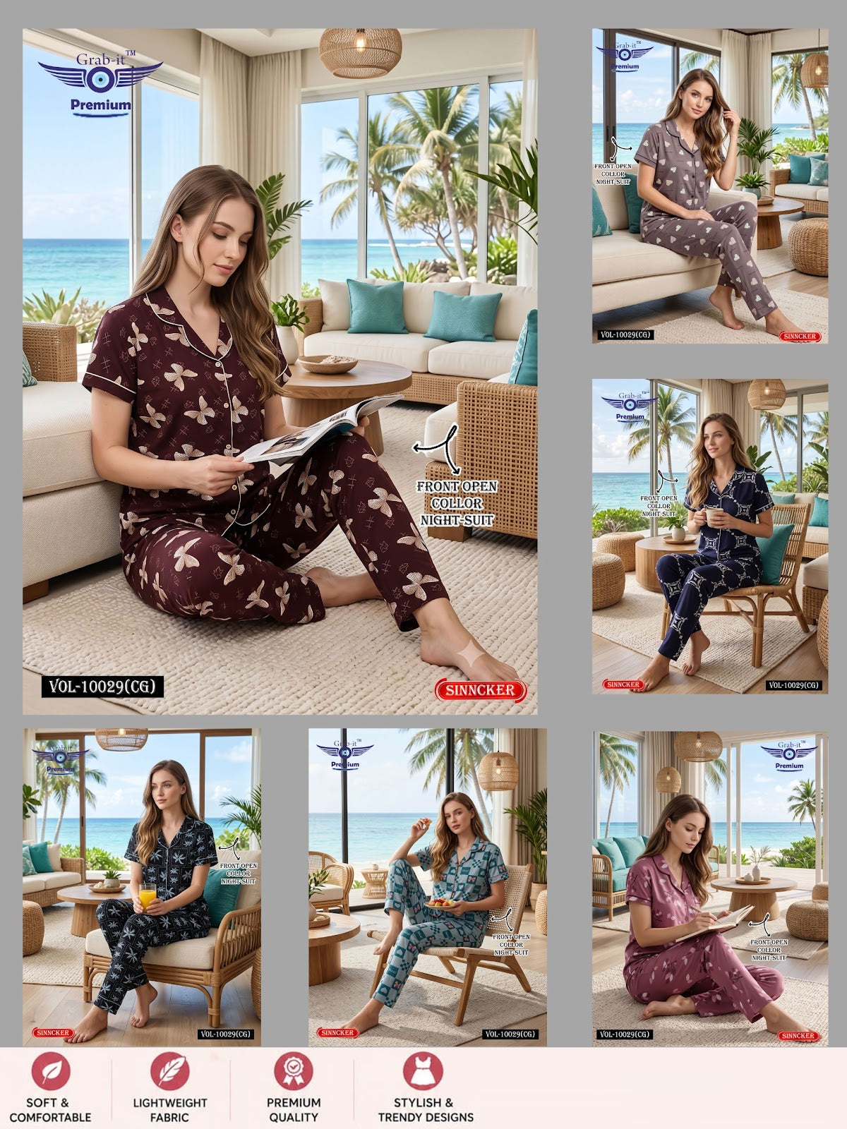 Vol 10029 Cg Grab It Sincker Collar Night Suits Supplier Gujarat