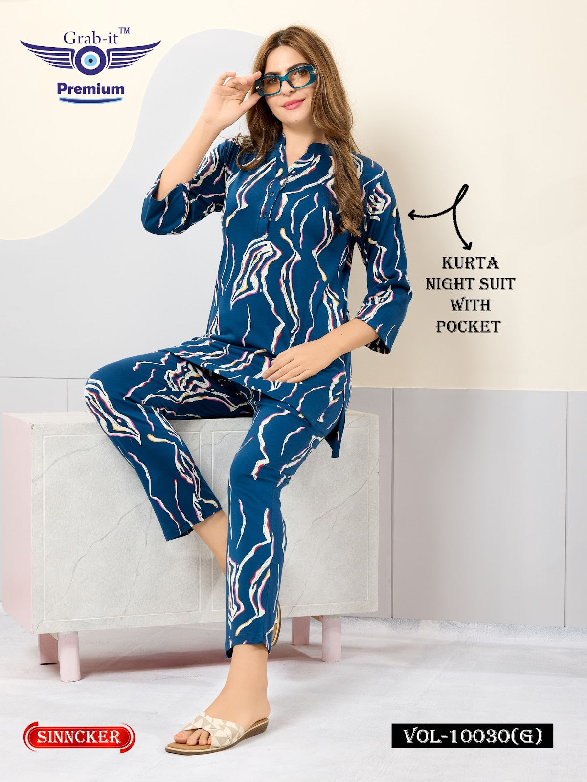 Vol 10030-G Grab It Sinker Kurta Night Suits Wholesale