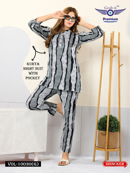 Vol 10030-G Grab It Sinker Kurta Night Suits Wholesale