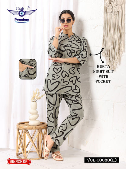 Vol 10030 E Grab It Sinker Kurta Night Suits Wholesale Rate