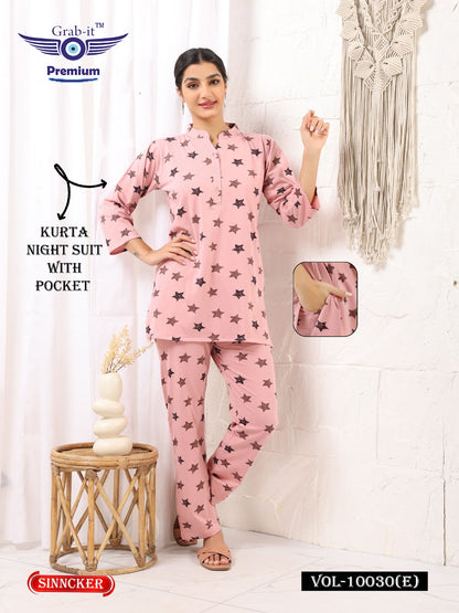 Vol 10030 E Grab It Sinker Kurta Night Suits Wholesale Rate