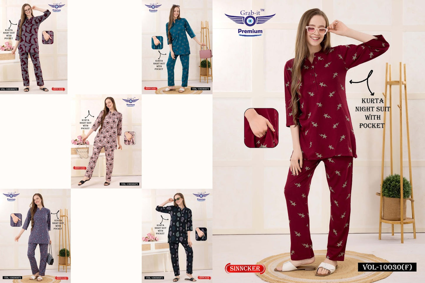 Vol 10030 F Grab It Sinker Kurta Night Suits Manufacturer Ahmedabad