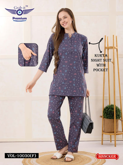 Vol 10030 F Grab It Sinker Kurta Night Suits Manufacturer Ahmedabad