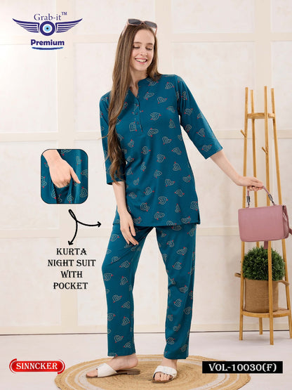 Vol 10030 F Grab It Sinker Kurta Night Suits Manufacturer Ahmedabad