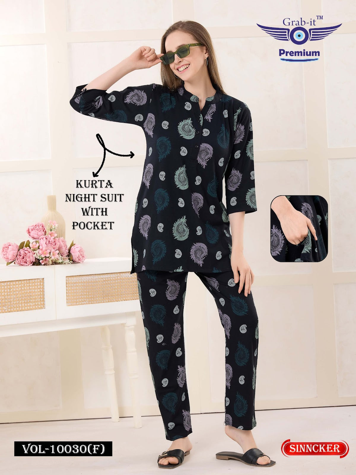 Vol 10030 F Grab It Sinker Kurta Night Suits Manufacturer Ahmedabad