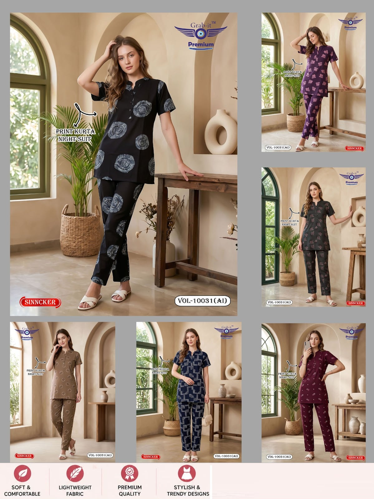 Vol 10031 Ai Grab It Sincker Kurta Night Suits Exporter India