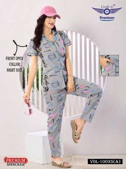 Vol 10035 A Grab It Sinker Collar Night Suits Exporter