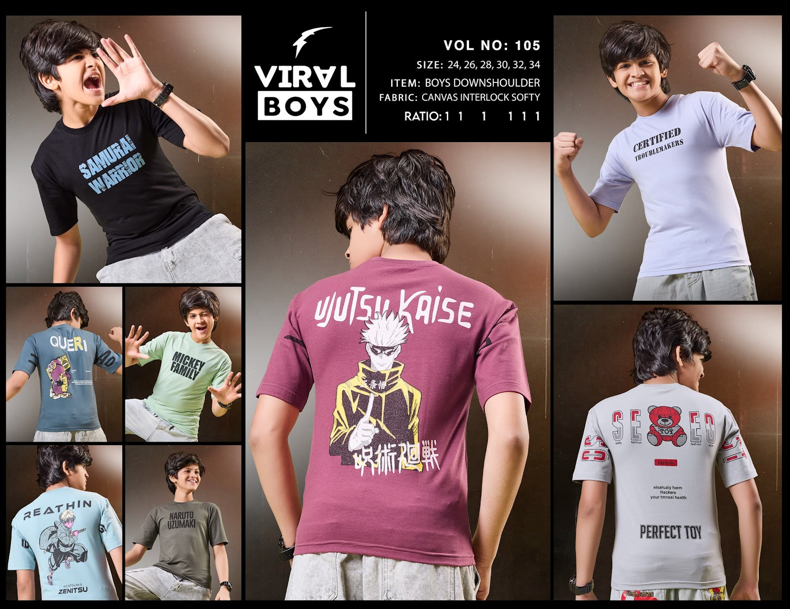 Vol 105 Viral Canvas Interlock Boys Tshirt Wholesale Price