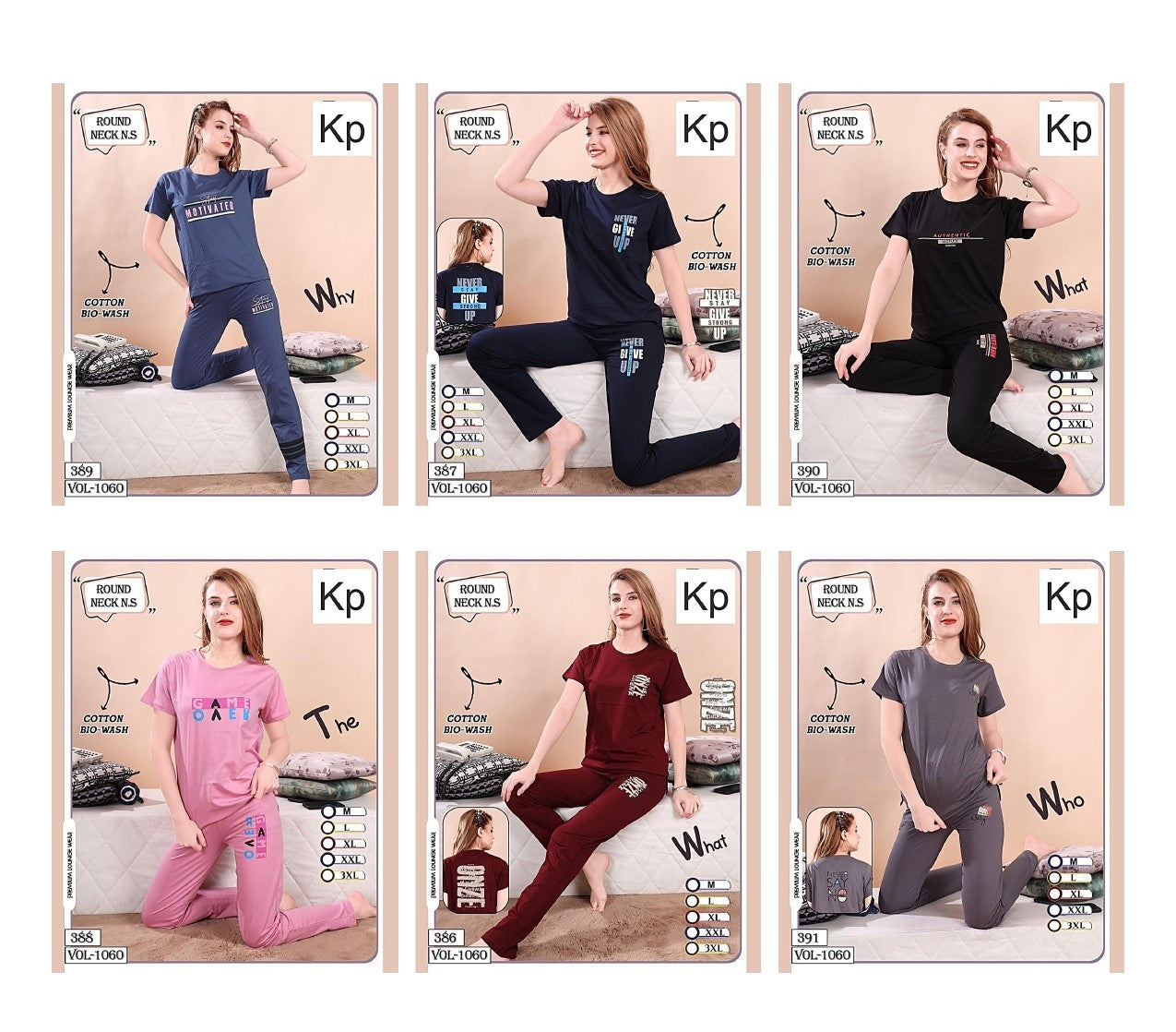 Vol 1060 Kp Cotton Biowashed Pyjama Night Suits Wholesale Price