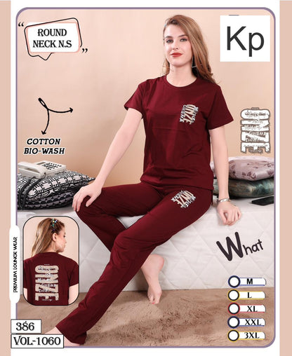 Vol 1060 Kp Cotton Biowashed Pyjama Night Suits Wholesale Price
