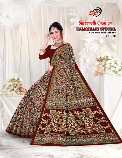 Vol 10 Shreenath Creation Kalamkari Cotton Sarees Wholesale Price
