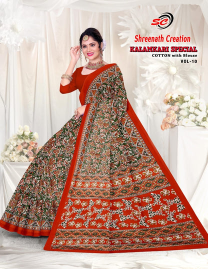 Vol 10 Shreenath Creation Kalamkari Cotton Sarees Wholesale Price