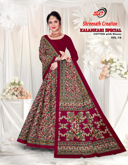 Vol 10 Shreenath Creation Kalamkari Cotton Sarees Wholesale Price