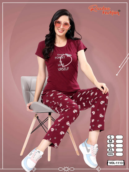 Vol 1113 Ruchee Fashion Hosiery Sinker Pyjama Night Suits Supplier Gujarat