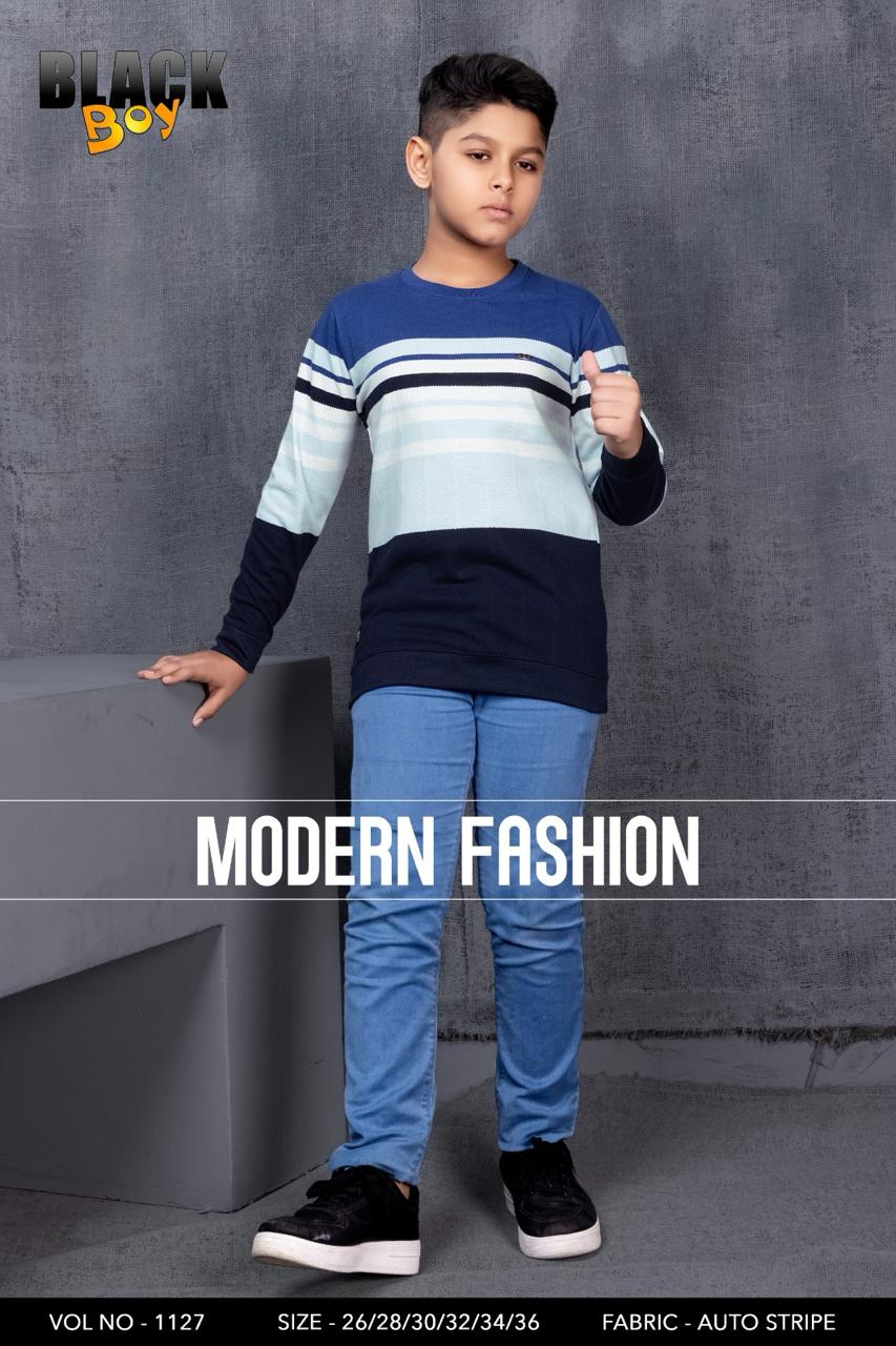 Vol 1127 Black Auto Stripes Boys Tshirt Supplier Gujarat
