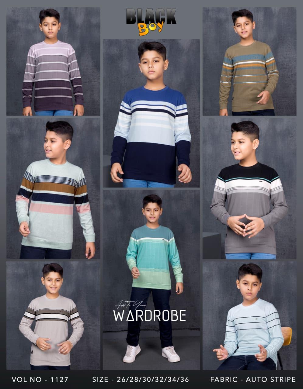 Vol 1127 Black Auto Stripes Boys Tshirt Supplier Gujarat