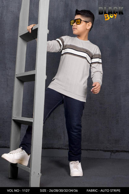 Vol 1127 Black Auto Stripes Boys Tshirt Supplier Gujarat