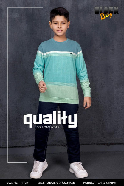 Vol 1127 Black Auto Stripes Boys Tshirt Supplier Gujarat