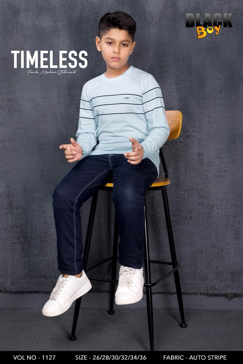 Vol 1127 Black Auto Stripes Boys Tshirt Supplier Gujarat