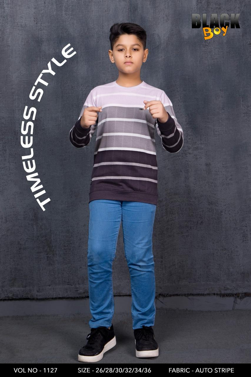 Vol 1127 Black Auto Stripes Boys Tshirt Supplier Gujarat