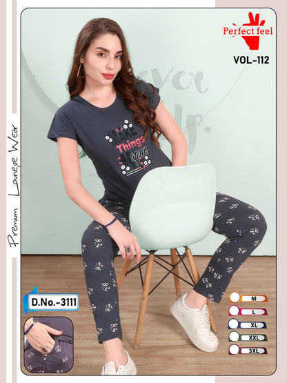 Vol 112 Plain-Print Perfect Feel Hosiery Pyjama Night Suits Manufacturer Gujarat