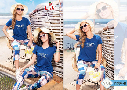 Vol 11304 Lichi Hosiery Capri Pyjama Night Suits Exporter Ahmedabad