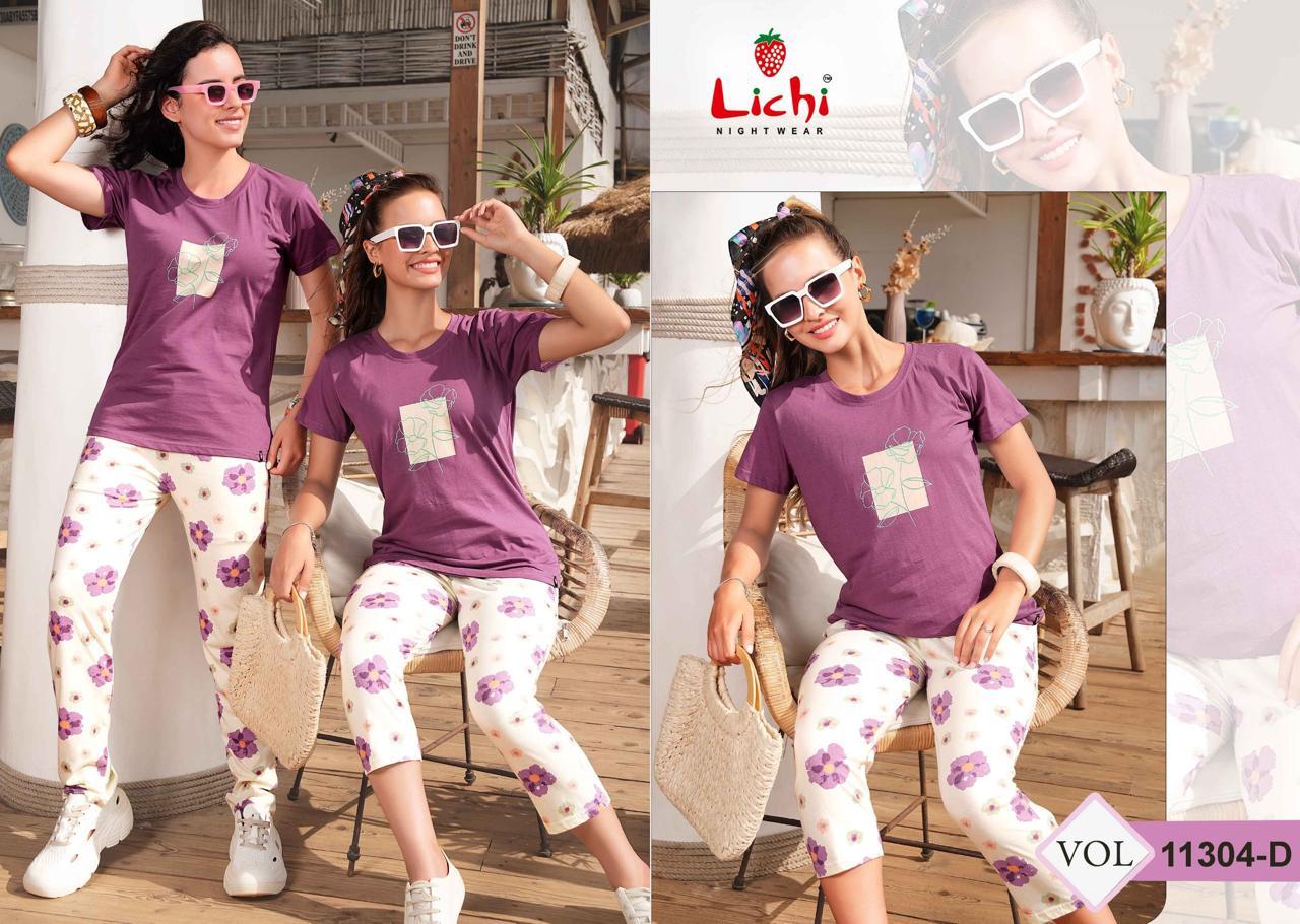 Vol 11304 Lichi Hosiery Capri Pyjama Night Suits Exporter Ahmedabad