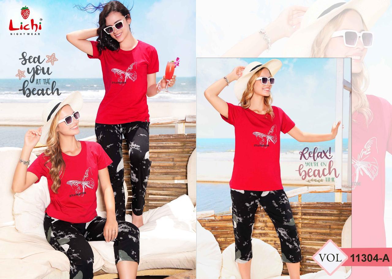 Vol 11304 Lichi Hosiery Capri Pyjama Night Suits Exporter Ahmedabad