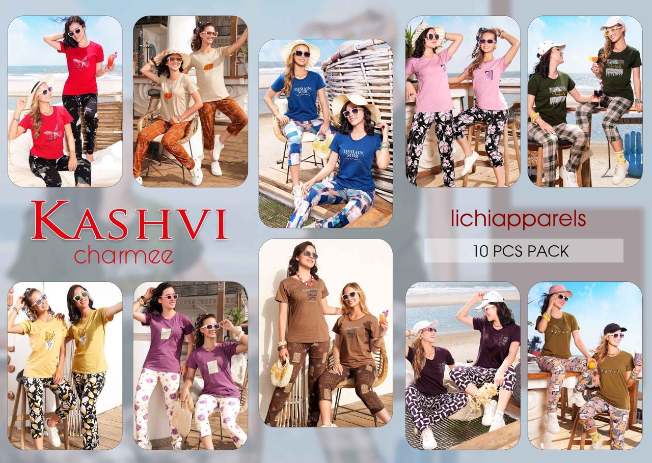 Vol 11304 Lichi Hosiery Capri Pyjama Night Suits Exporter Ahmedabad