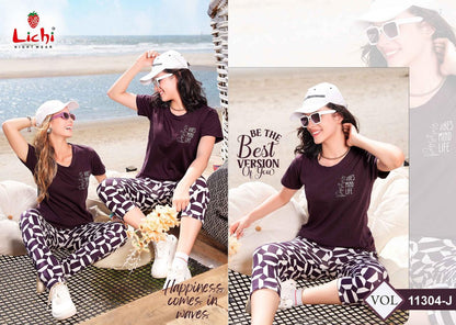 Vol 11304 Lichi Hosiery Capri Pyjama Night Suits Exporter Ahmedabad