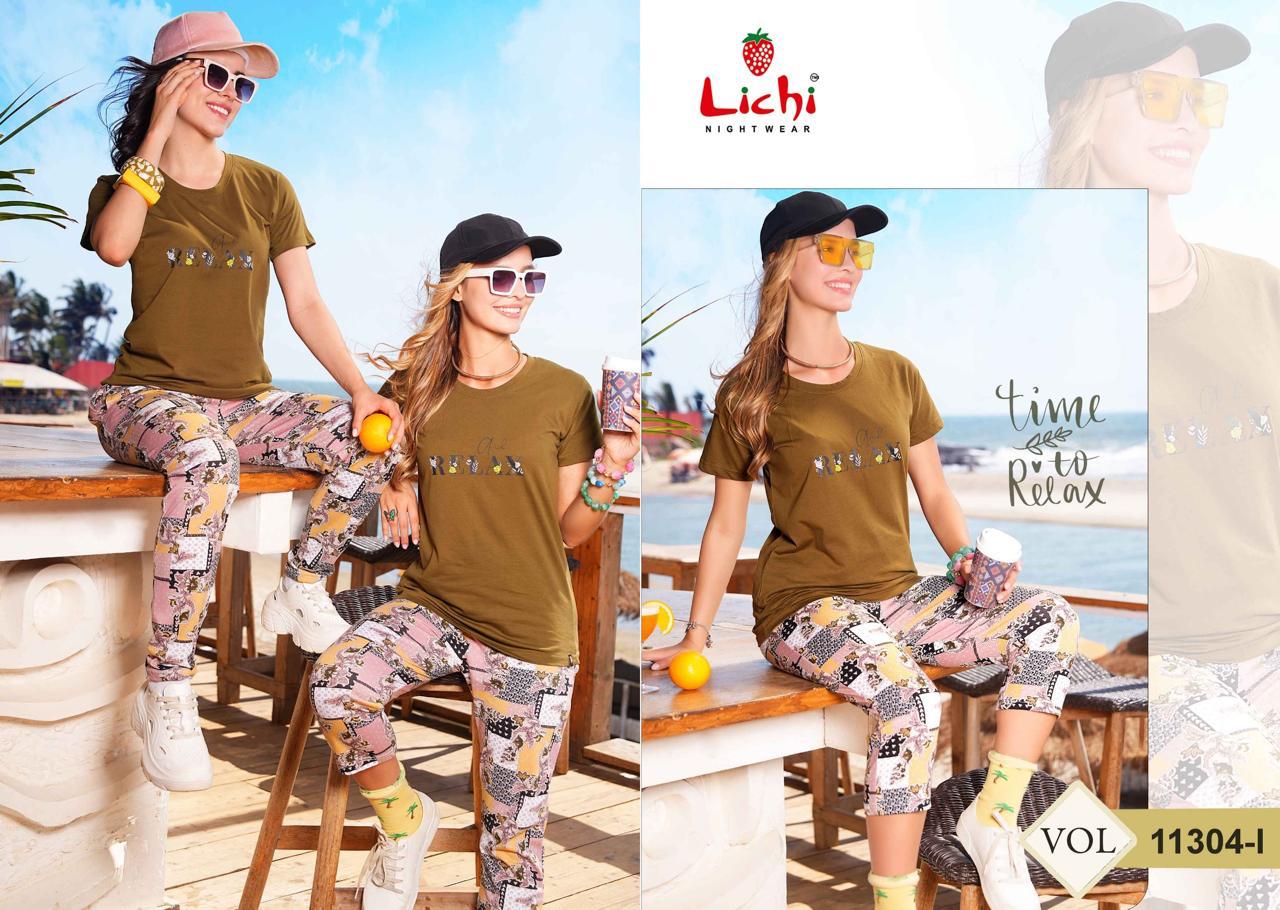 Vol 11304 Lichi Hosiery Capri Pyjama Night Suits Exporter Ahmedabad