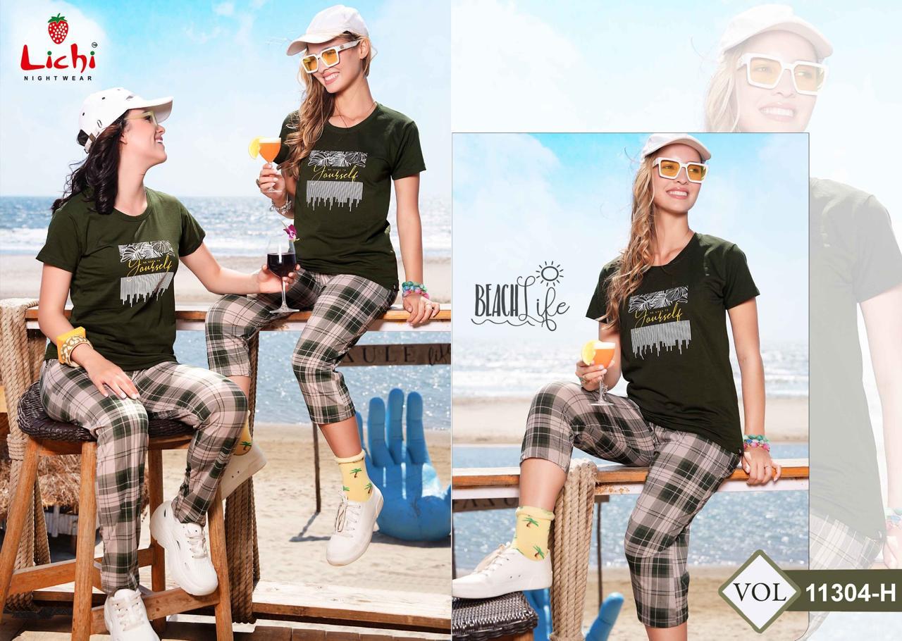 Vol 11304 Lichi Hosiery Capri Pyjama Night Suits Exporter Ahmedabad