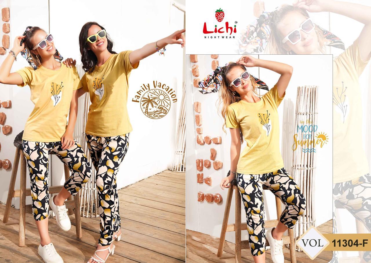 Vol 11304 Lichi Hosiery Capri Pyjama Night Suits Exporter Ahmedabad