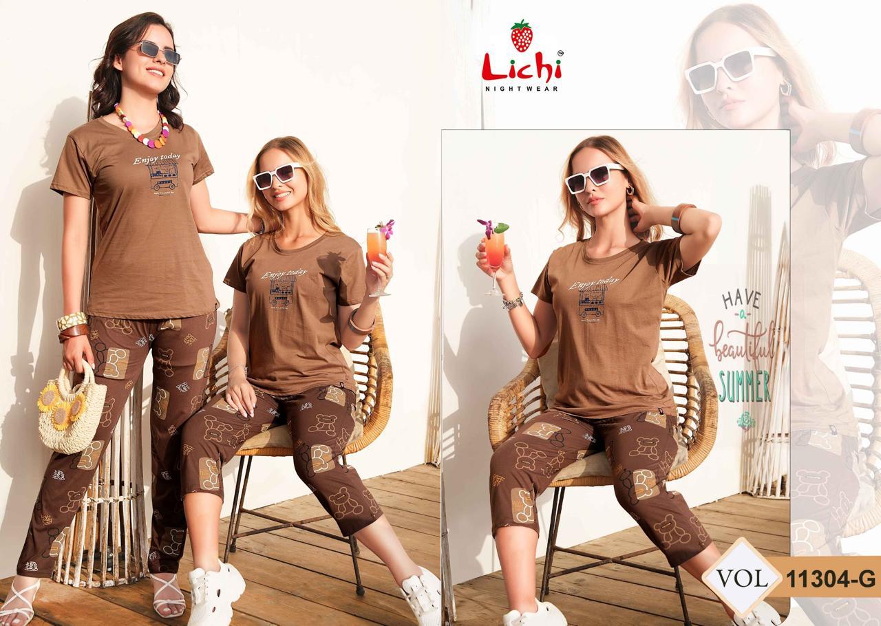Vol 11304 Lichi Hosiery Capri Pyjama Night Suits Exporter Ahmedabad