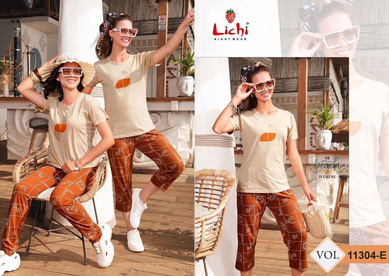Vol 11304 Lichi Hosiery Capri Pyjama Night Suits Exporter Ahmedabad