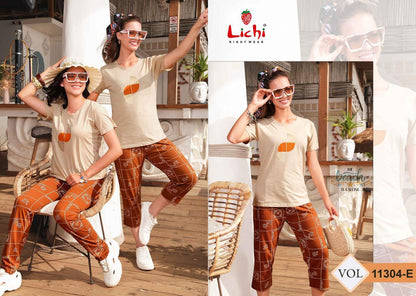 Vol 11304 Lichi Hosiery Capri Pyjama Night Suits Exporter Ahmedabad