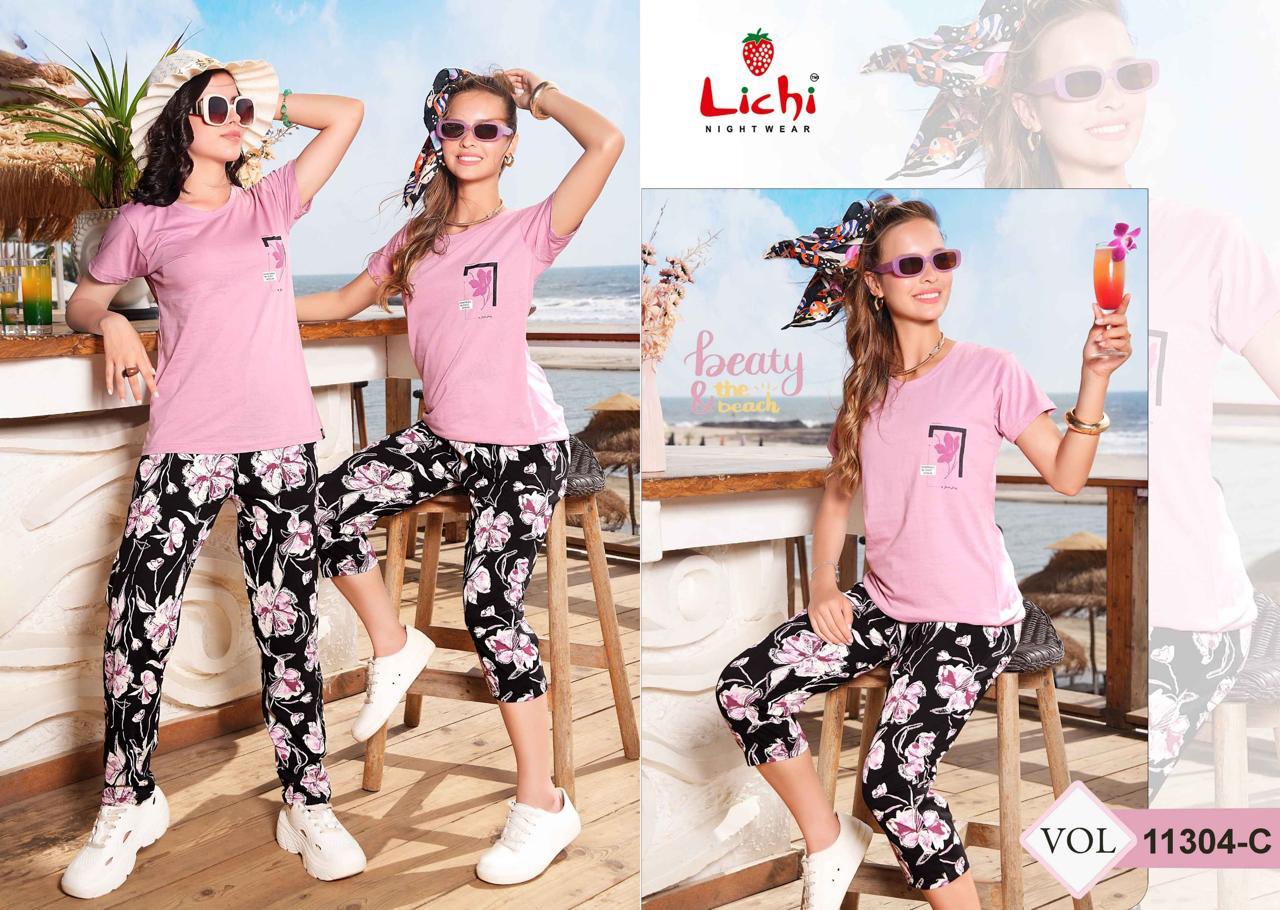 Vol 11304 Lichi Hosiery Capri Pyjama Night Suits Exporter Ahmedabad