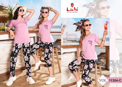 Vol 11304 Lichi Hosiery Capri Pyjama Night Suits Exporter Ahmedabad