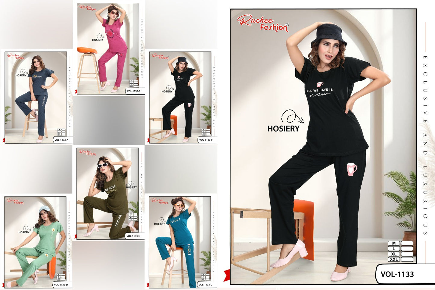 Vol 1133 Ruchee Fashion Hosiery Pyjama Night Suits Wholesaler Ahmedabad