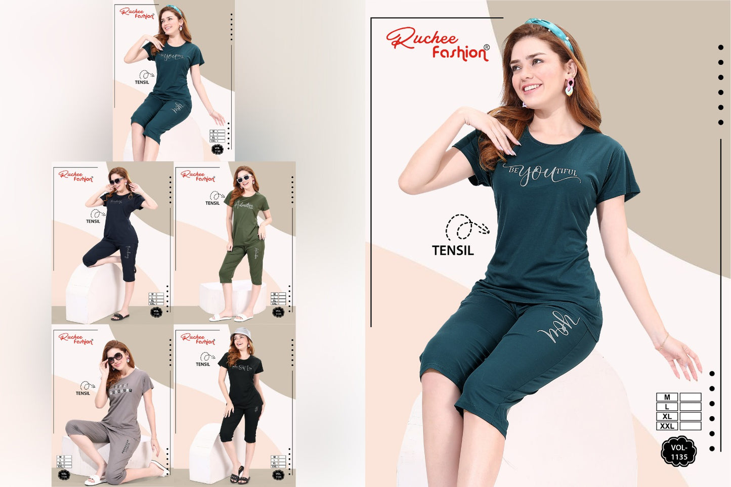 Vol 1135 Ruchee Fashion Tencel Capri Night Suits Wholesale Price