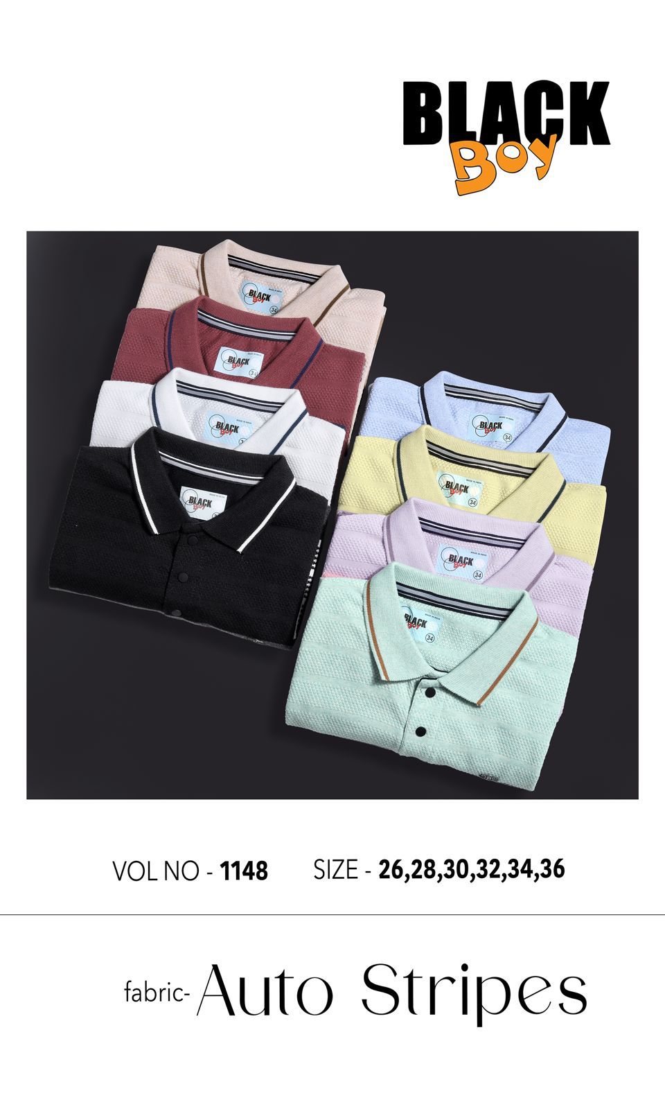 Vol 1148 Black Auto Stripes Boys Tshirt Wholesaler