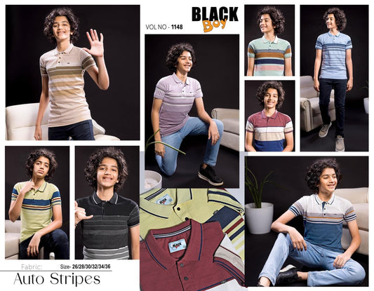 Vol 1148 Black Auto Stripes Boys Tshirt Wholesaler