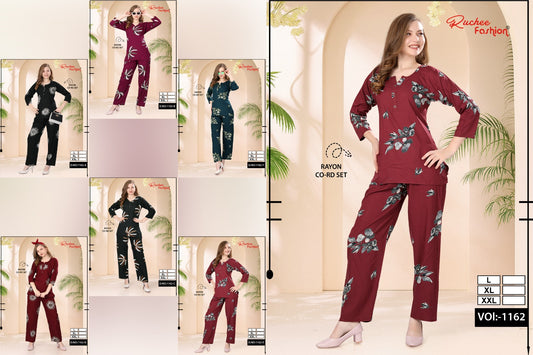 Vol 1162 Ruchee Fashion Rayon Co Ord Set Manufacturer Ahmedabad